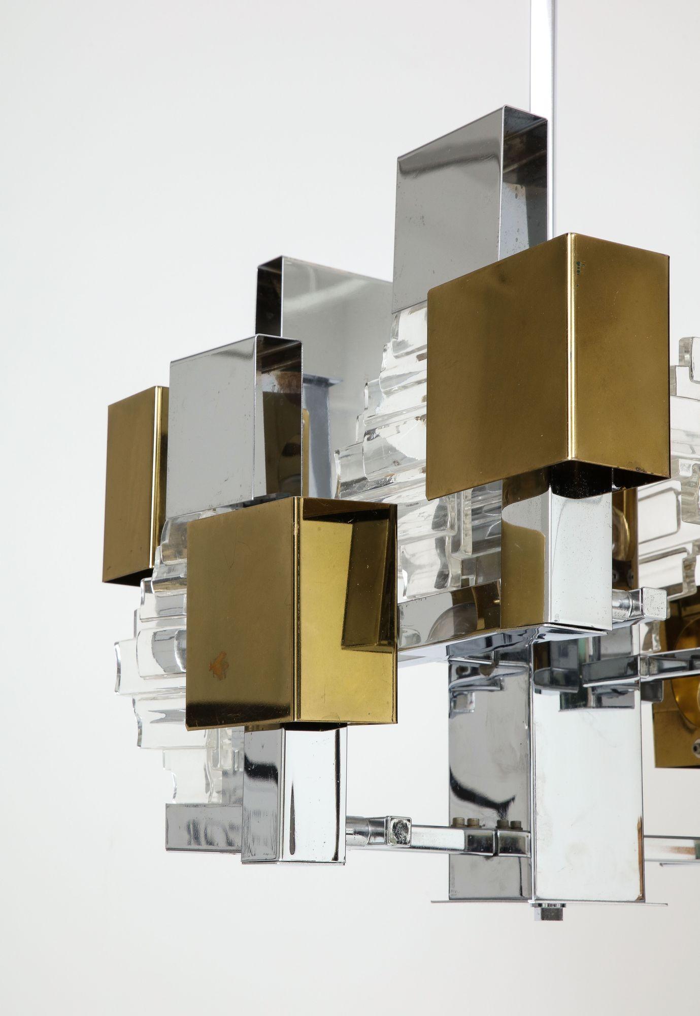 Italienischer moderner kubistischer Kronleuchter von Gaetano Sciolari (Glas) im Angebot