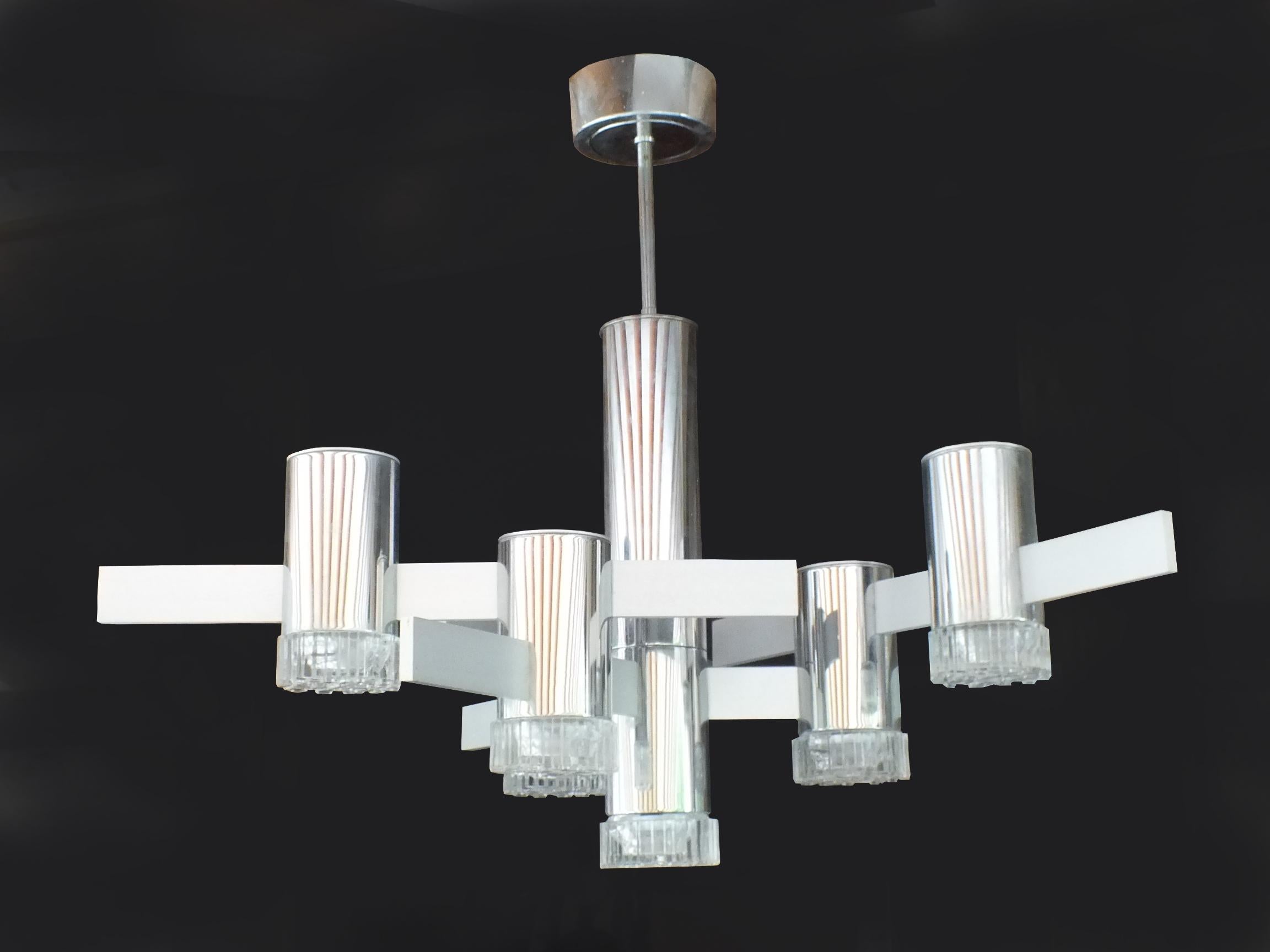 Gaetano Sciolari Italy Design Years '70 Ceiling Lamp Chrome Glass For Sale 4