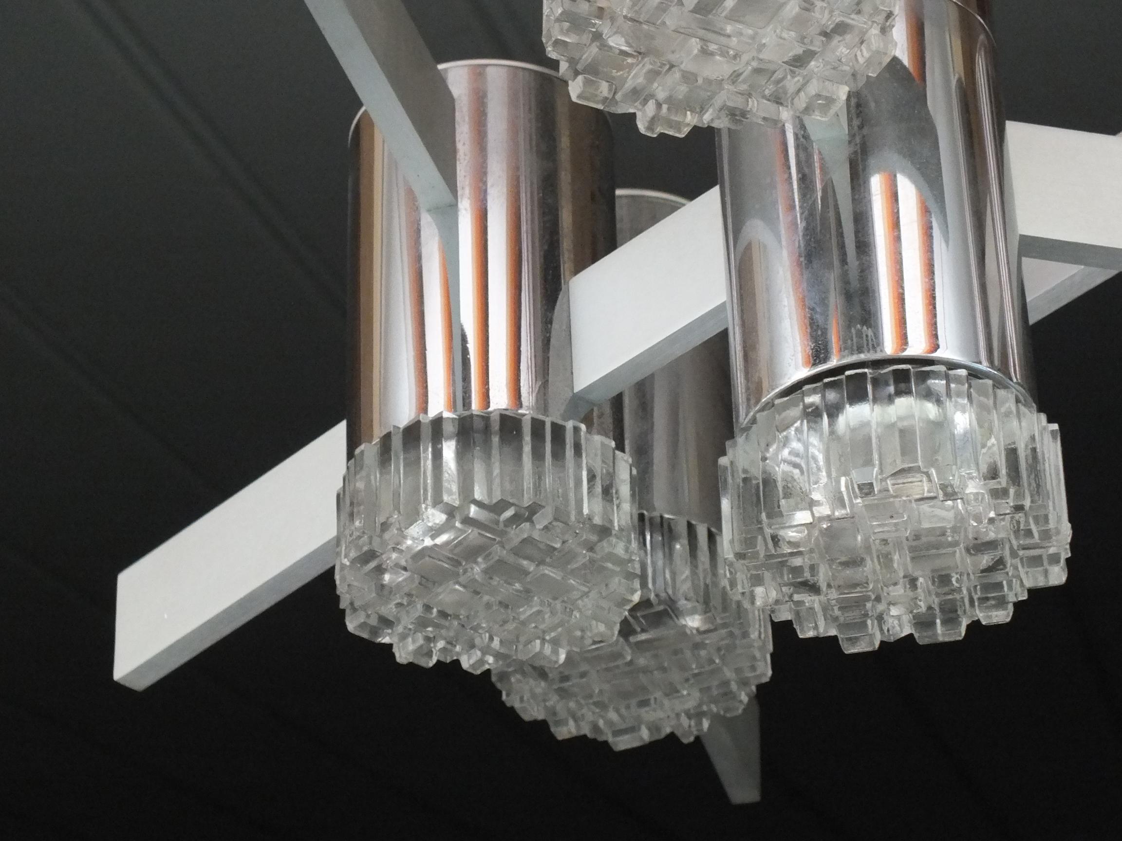 Modern Gaetano Sciolari Italy Design Years '70 Ceiling Lamp Chrome Glass For Sale
