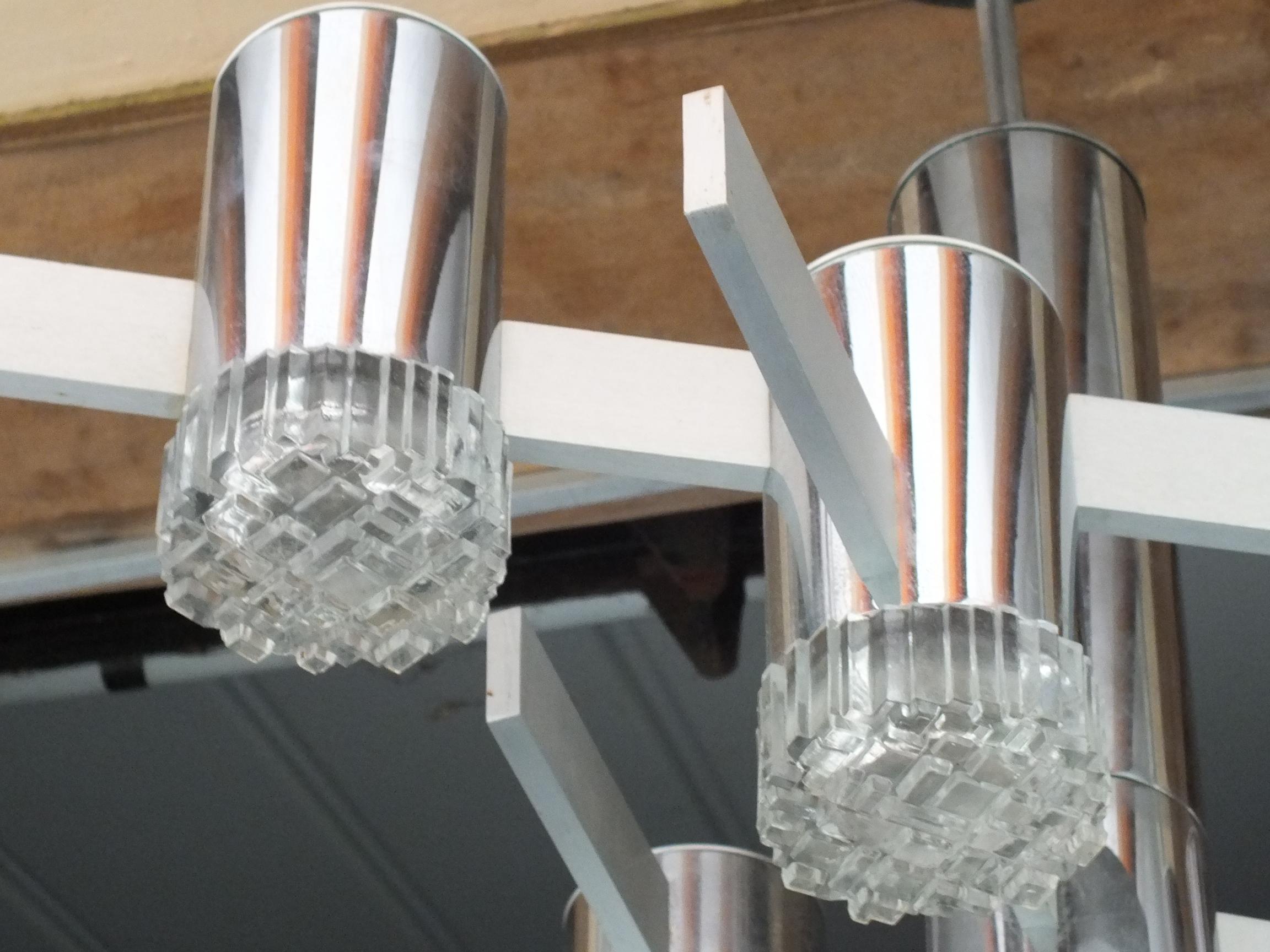 Italian Gaetano Sciolari Italy Design Years '70 Ceiling Lamp Chrome Glass For Sale