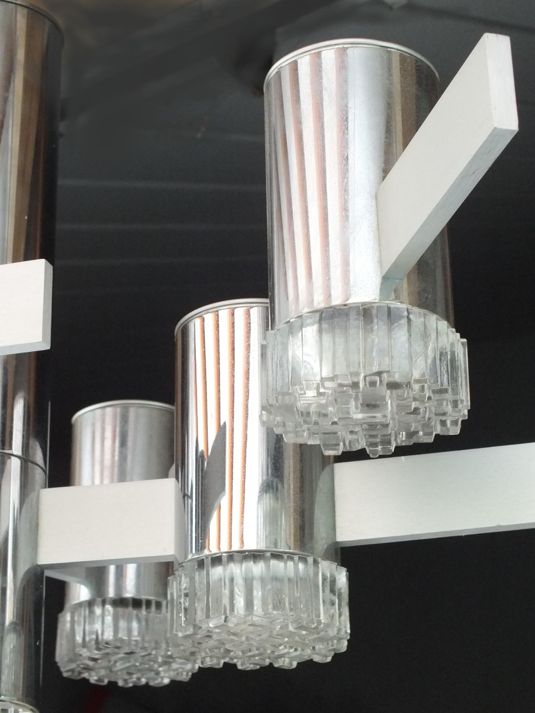 Metal Gaetano Sciolari Italy Design Years '70 Ceiling Lamp Chrome Glass For Sale