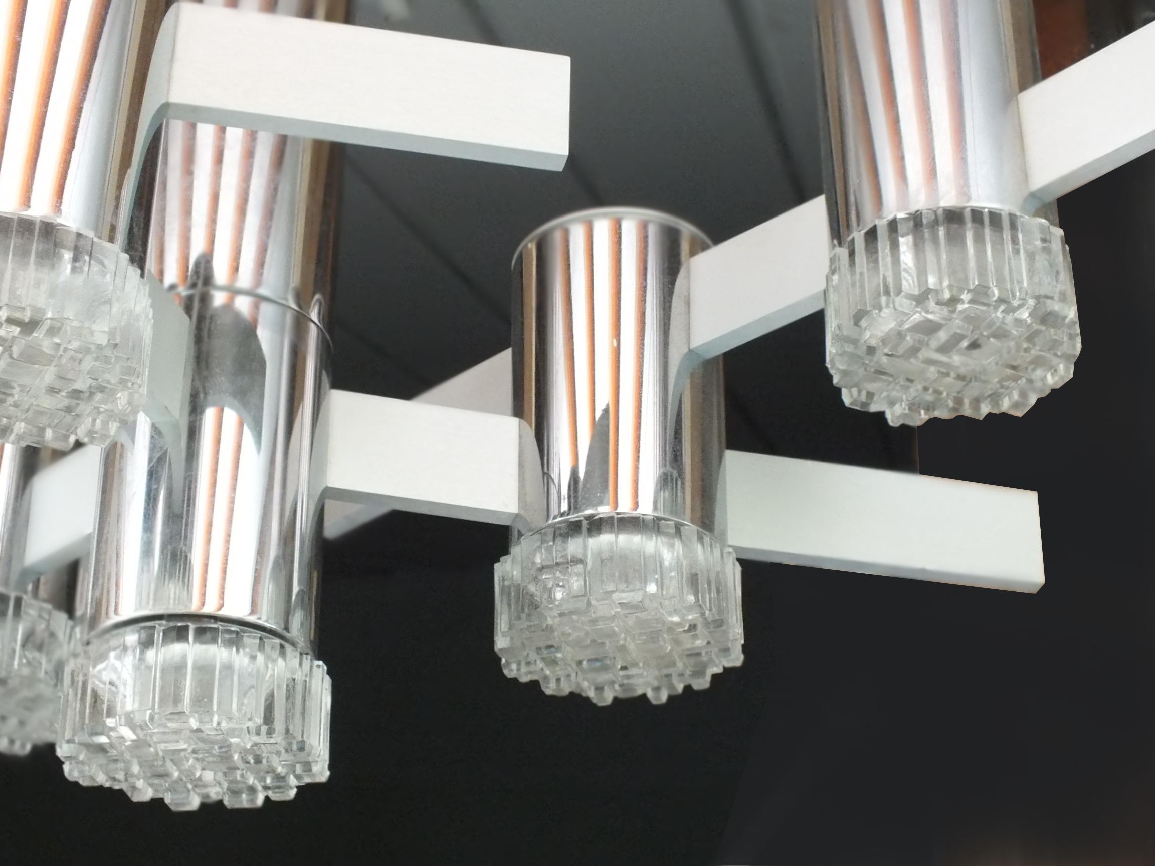 Gaetano Sciolari Italy Design Years '70 Ceiling Lamp Chrome Glass For Sale 1