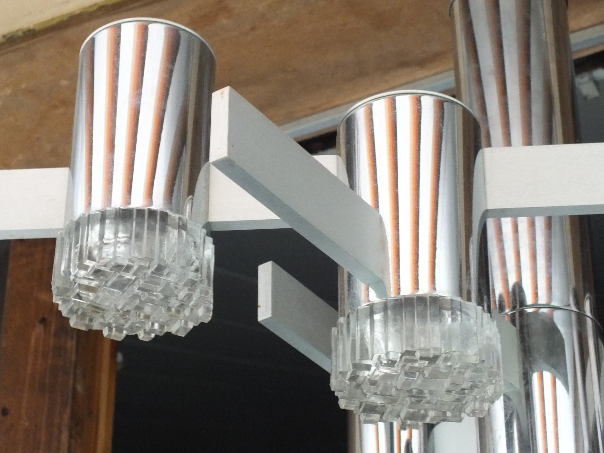 Gaetano Sciolari Italy Design Years '70 Ceiling Lamp Chrome Glass For Sale 2