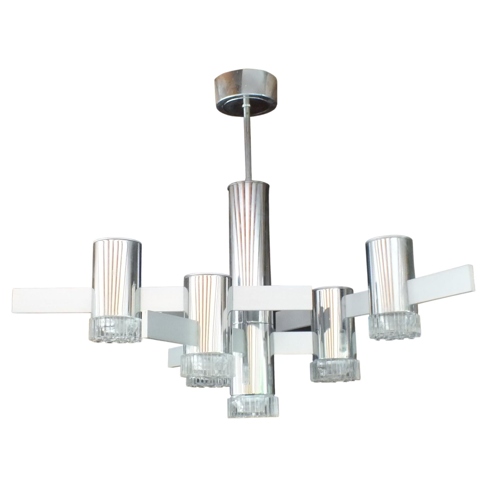 Gaetano Sciolari Italy Design Years '70 Ceiling Lamp Chrome Glass For Sale