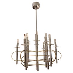 Gaetano Sciolari Chandelier Chrome and Brass, Italy 1970s