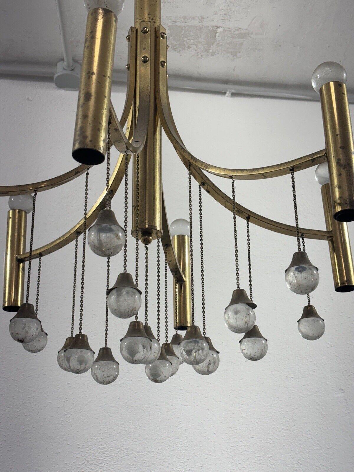 Late 20th Century Gaetano Sciolari Brass Chandelier Mid-Century Design Modernism For Sale