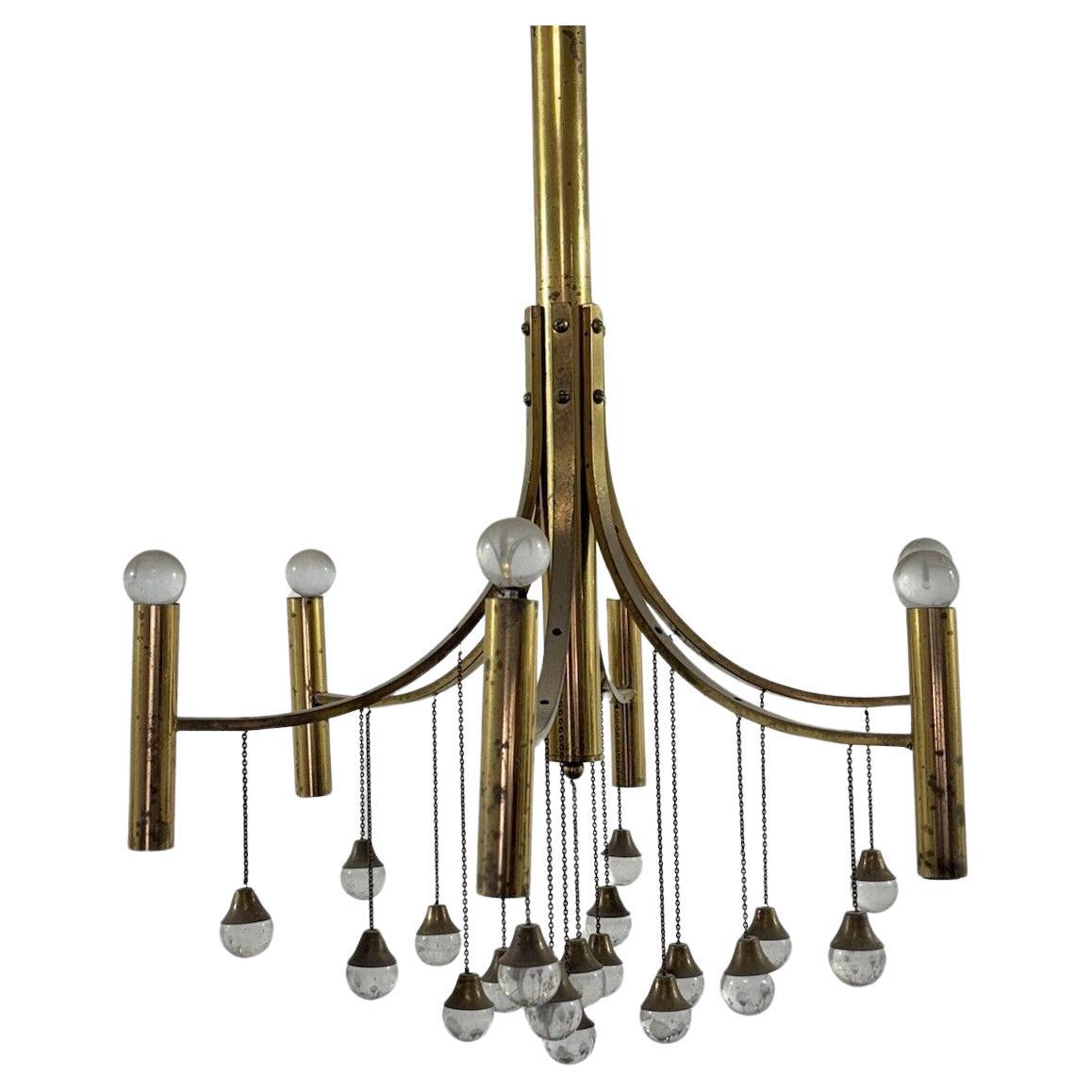 Gaetano Sciolari Brass Chandelier Mid-Century Design Modernism For Sale