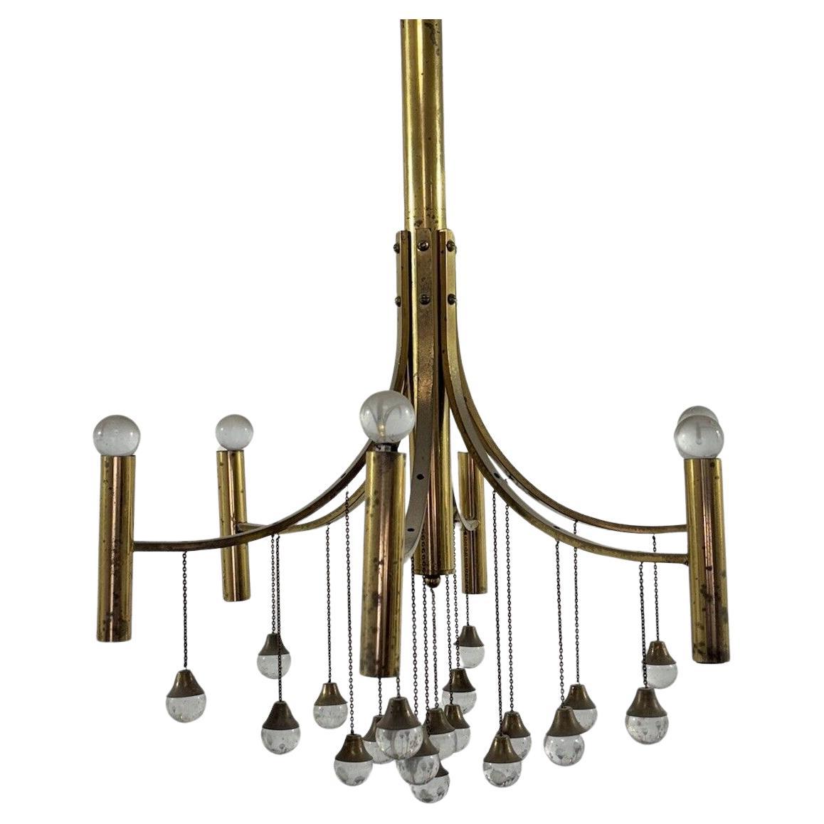 Gaetano Sciolari Brass Chandelier Mid-Century Design Modernism