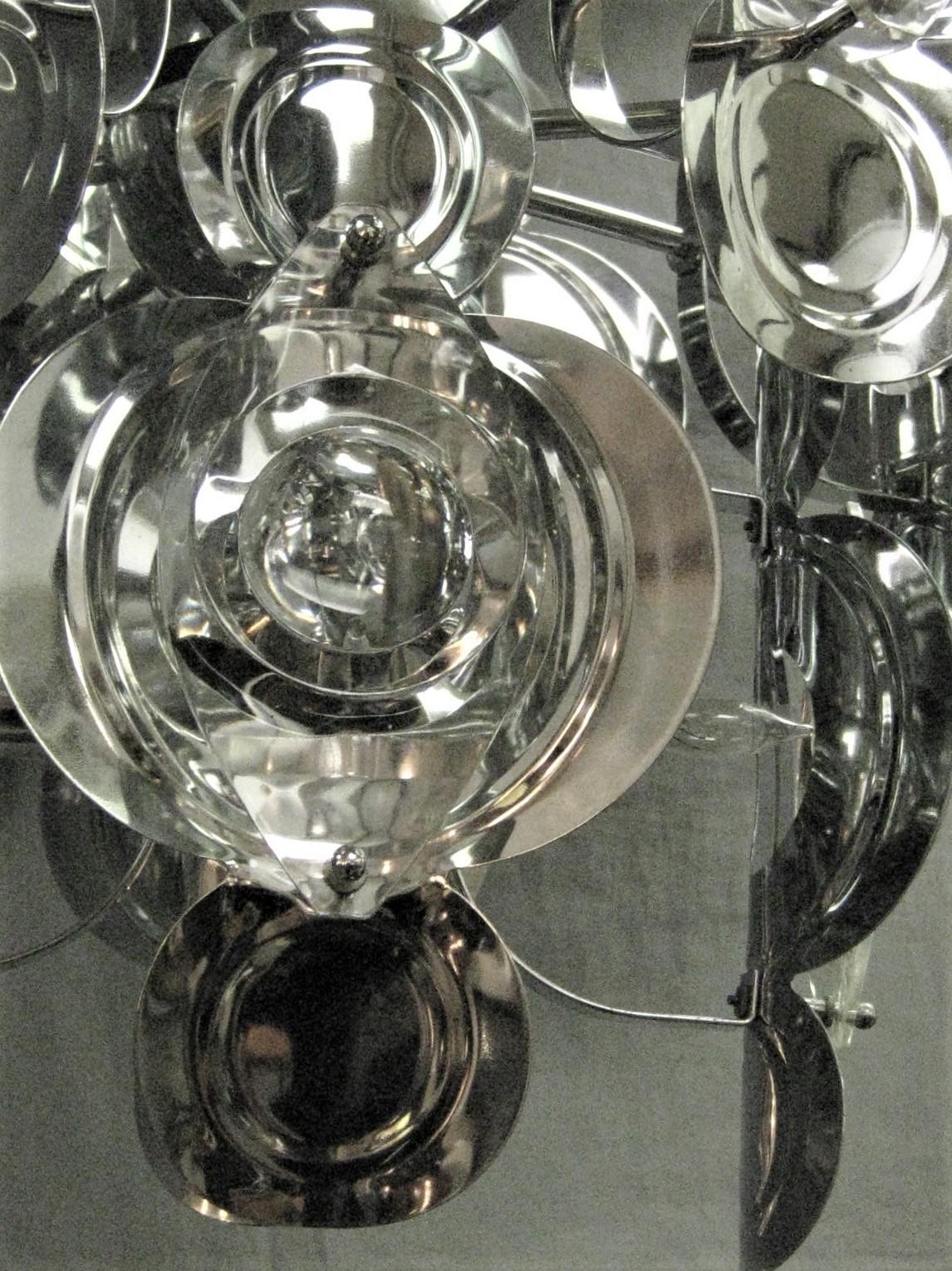 Gaetano Sciolari Large Chrome and Glass Lens Chandelier, 1960s For Sale 2