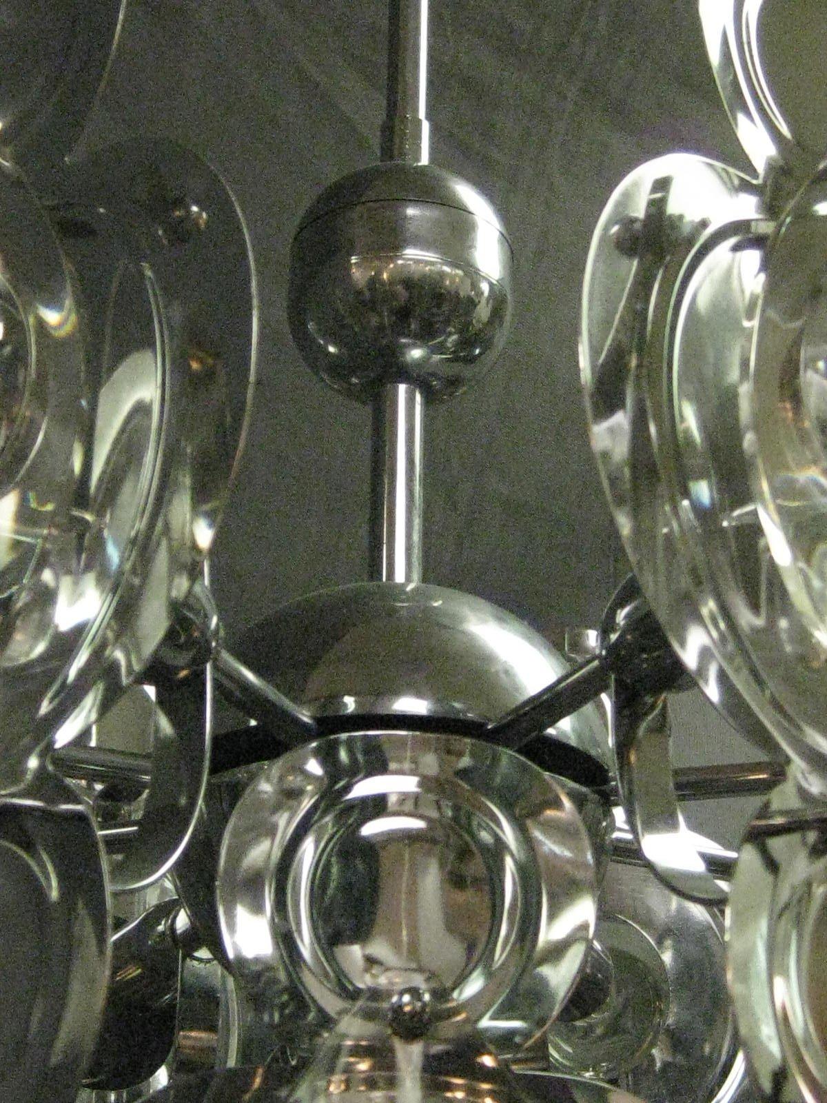 Gaetano Sciolari Large Chrome and Glass Lens Chandelier, 1960s For Sale 3