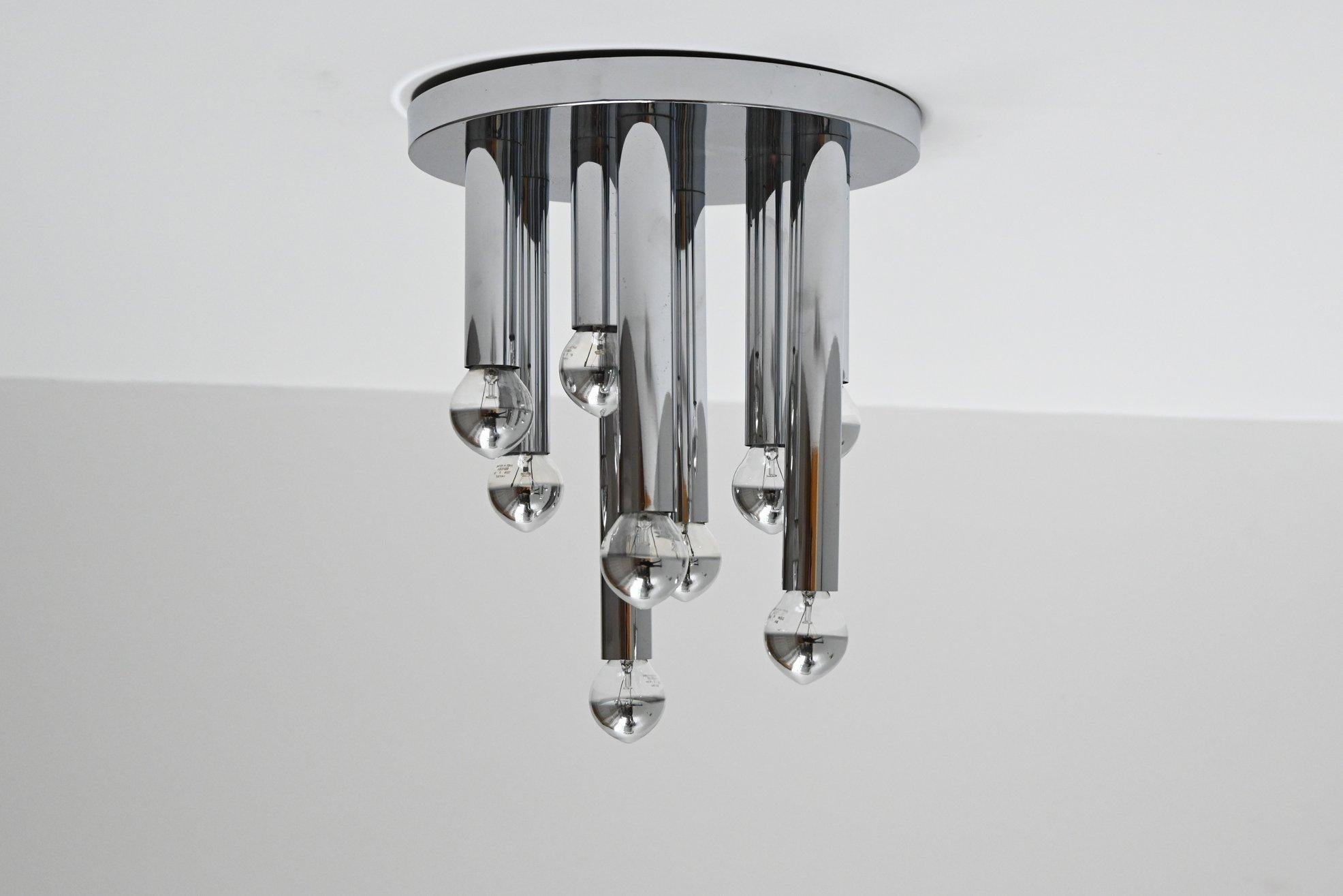 Metal Gaetano Sciolari Large Flush Mount Ceiling Lamp Boulanger, Italy, 1960