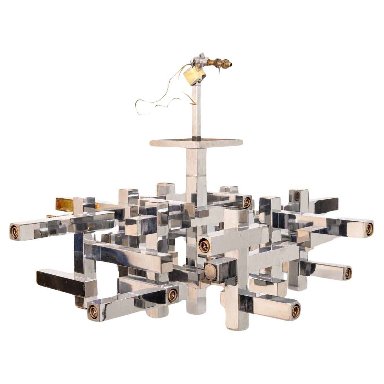 Gaetano Sciolari Large Mid Century Modern Cubist Geometric Chrome Chandelier