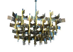 Gaetano Sciolari – Großer Kronleuchter im Mid-Century-Modern-Stil aus Italien, Chrom und Messing
