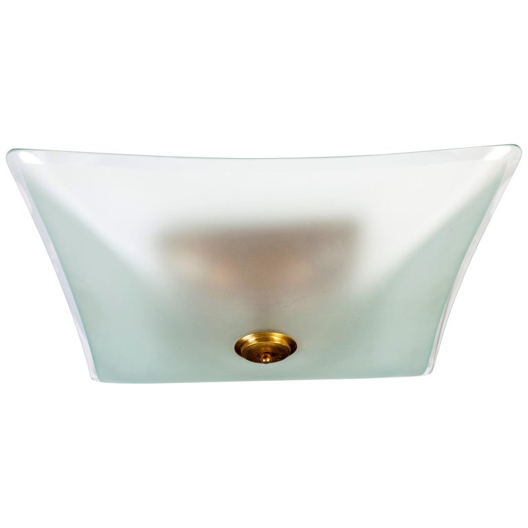 Gaetano Sciolari Light Green Murano Glass and Brass Modern Flush Mount, 1960 For Sale
