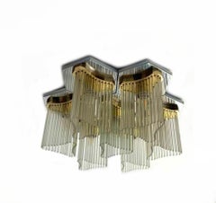 Gaetano Sciolari Lightolier Glass Rod Chrome Chandelier Pendant set 7 Lamps