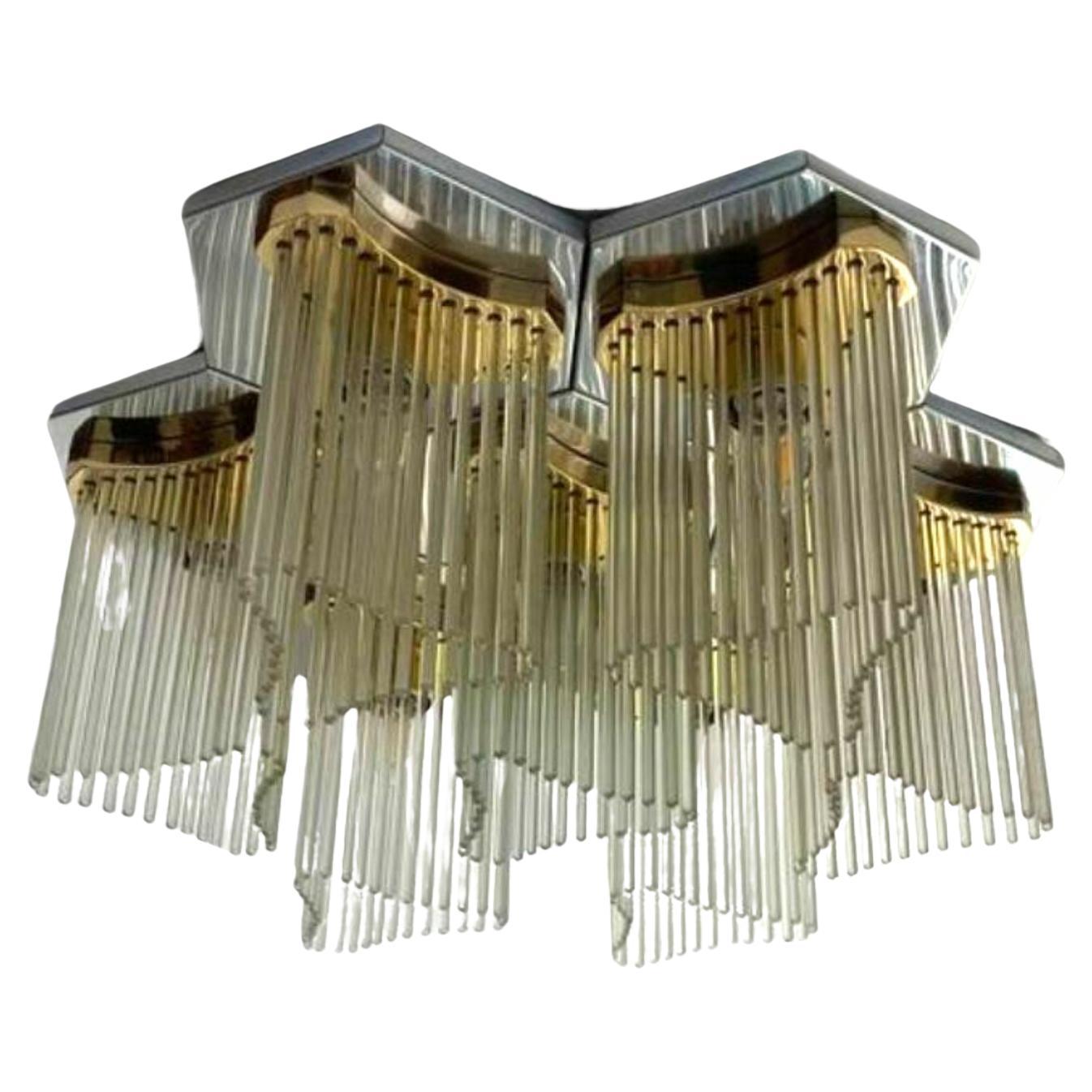 Gaetano Sciolari Lightolier Glass Rod Chrome Chandelier Pendant set 7 Lamps   For Sale