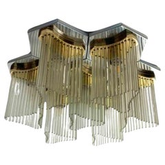 Gaetano Sciolari Lightolier Glass Rod Chrome Chandelier Pendant set 7 Lamps  