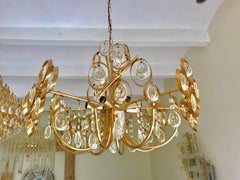 Gaetano Sciolari mid-century Chandelier glass Gilt Frame by Palwa, 1970s