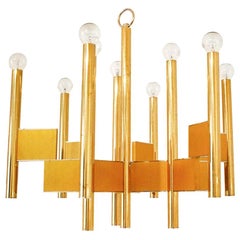 Gaetano Sciolari Mid-Century Modern Brass Italian Suspension Lamp