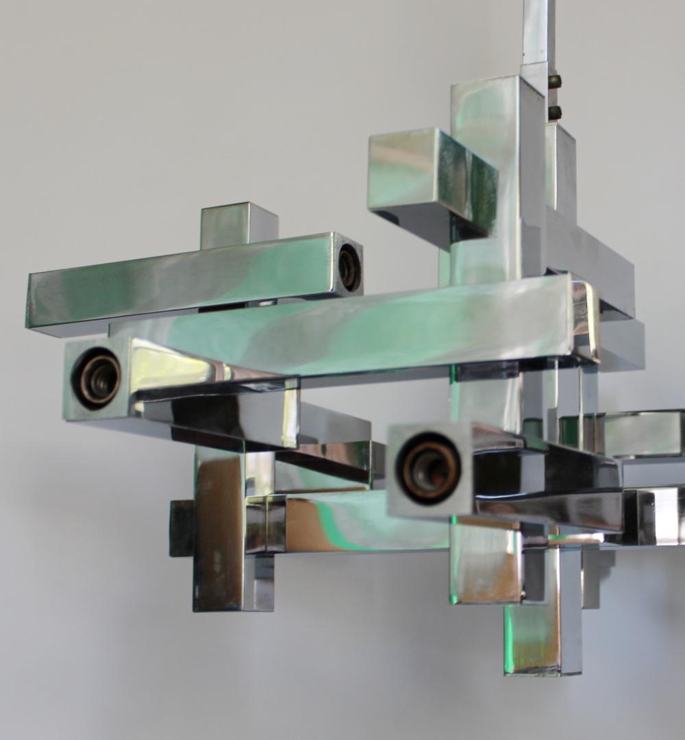Gaetano Sciolari Mid-Century Modern Chrome Chandelier In Good Condition In New York, NY