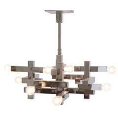 Lustre cubiste et géométrique moderne du milieu du siècle dernier de Gaetano Sciolari