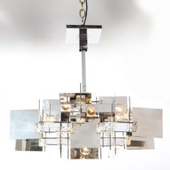 Gaetano Sciolari Mid-Century Modern Cubist Polished Chrome and Lucite Chandelier
