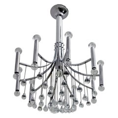 Gaetano Sciolari Mid-Century Modern Italian Chrome and Glass Chandelier, 1970