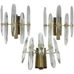 Gaetano Sciolari Mid-century Modern Italian set of three brass wall sconces 1965