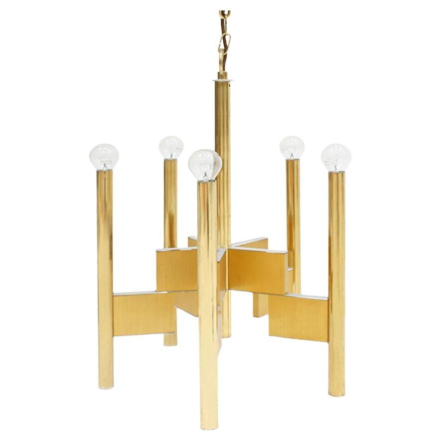 Gaetano Sciolari Mid-Century Modern Brass Italian Suspension Lamp