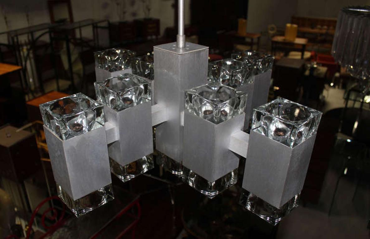 Aluminum Gaetano Sciolari Mid-Century Modern Seventeen Light Ice Cube Chandelier MINT! For Sale