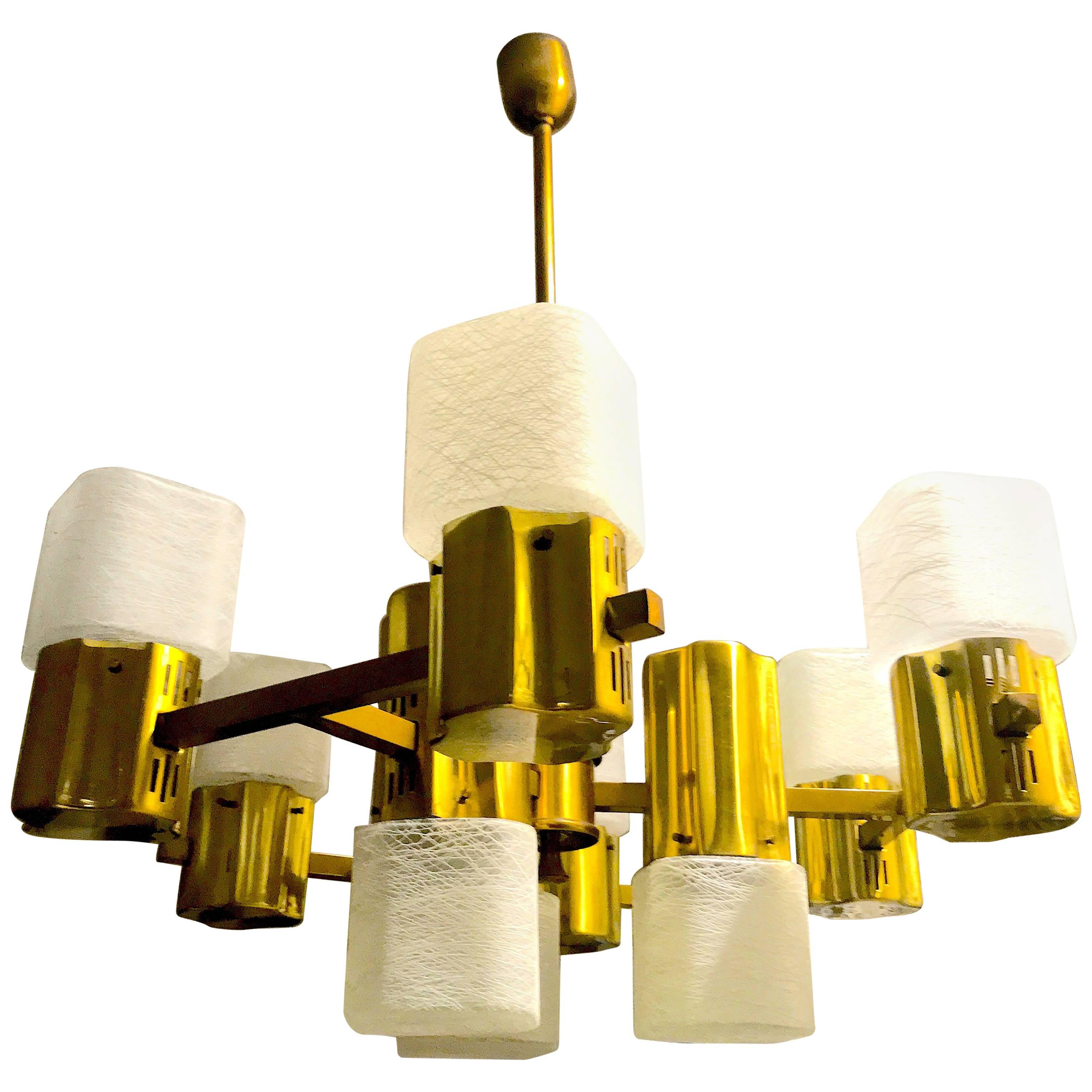 Gaetano Sciolari mid-century Murano Chandelier Glass gilt frame, 1960 For Sale
