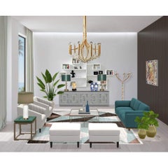 Araña moderna de mediados de siglo Gaetano Sciolari chapada en oro con esferas de cristal