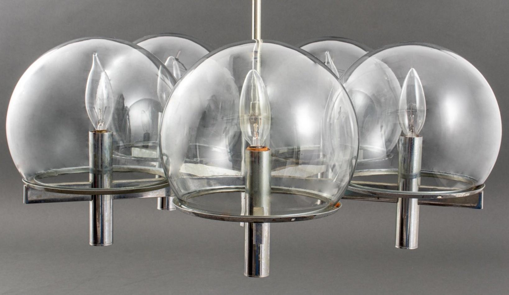 Mid-Century Modern Gaetano Sciolari Modern Chrome Glass Chandelier For Sale