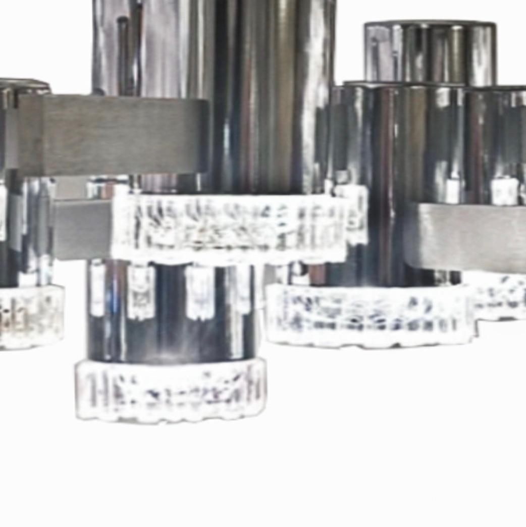 Gaetano Sciolari Modernistischer Kronleuchter aus Chrom und gebürstetem Aluminium, 1960er Jahre im Angebot 2