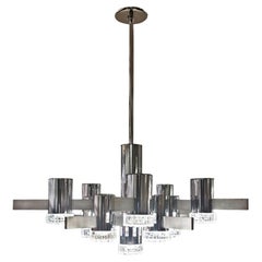 Lustre moderniste en chrome et aluminium brossé Gaetano Sciolari, années 1960