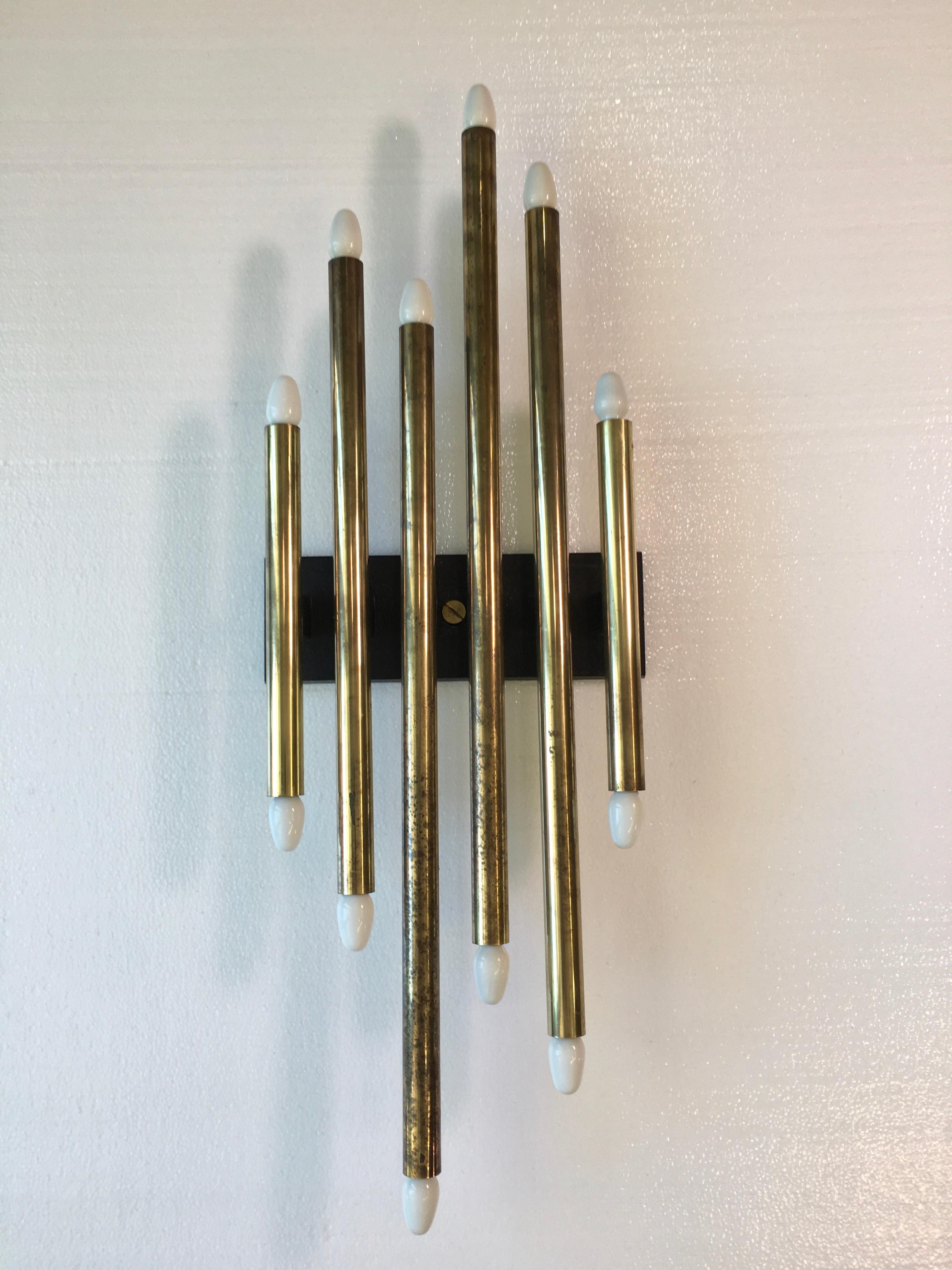 Gaetano Sciolari Multi Tubular Brass Wall Light in vendita 5