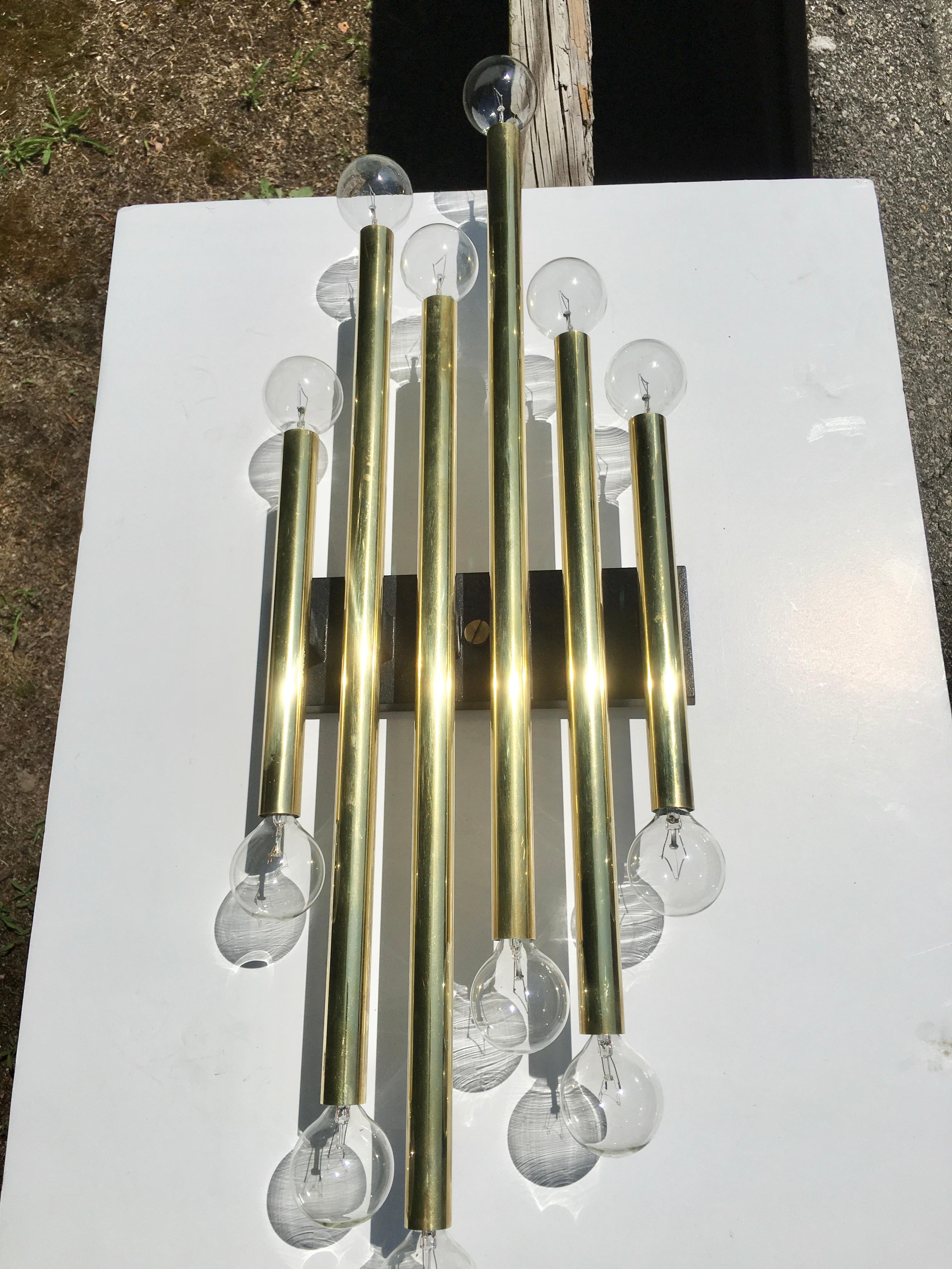 Mid-Century Modern Gaetano Sciolari Multi Tubular Brass Wall Light For Sale