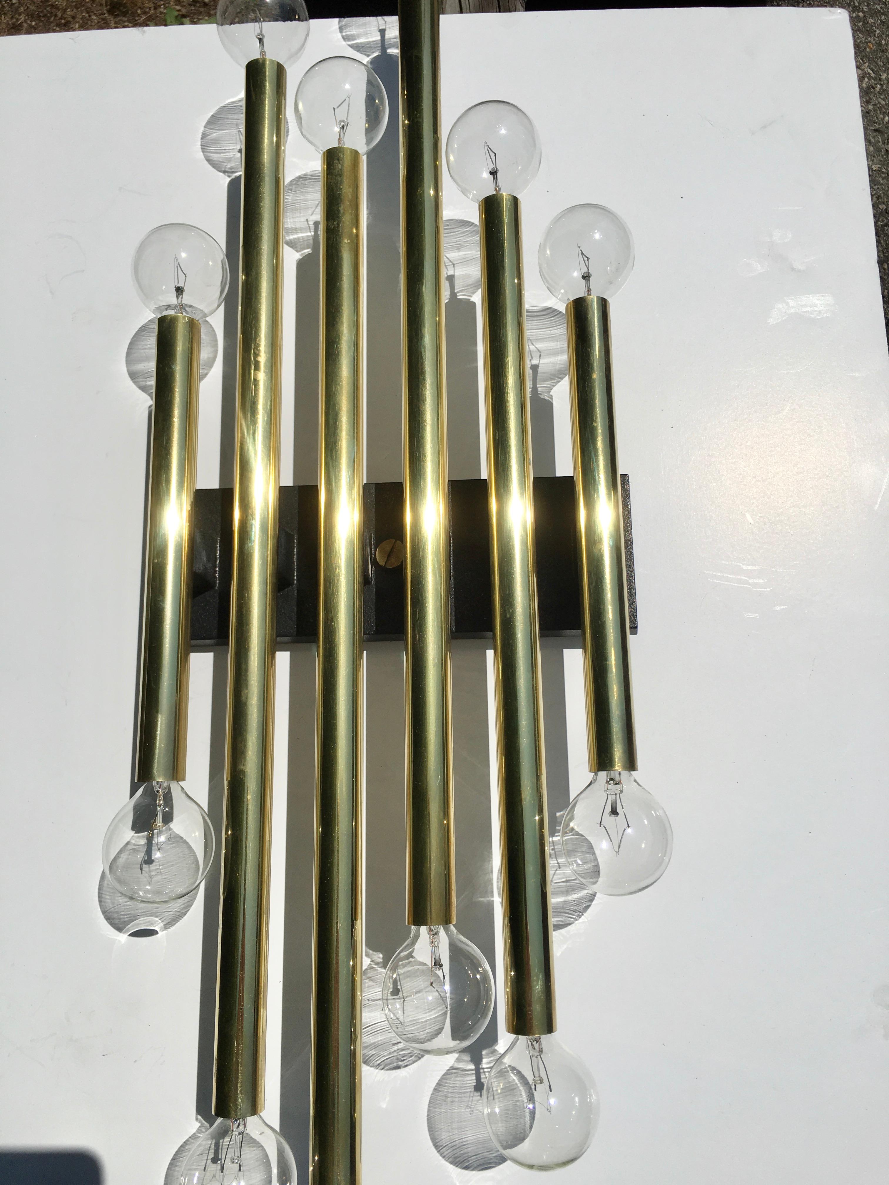 American Gaetano Sciolari Multi Tubular Brass Wall Light For Sale