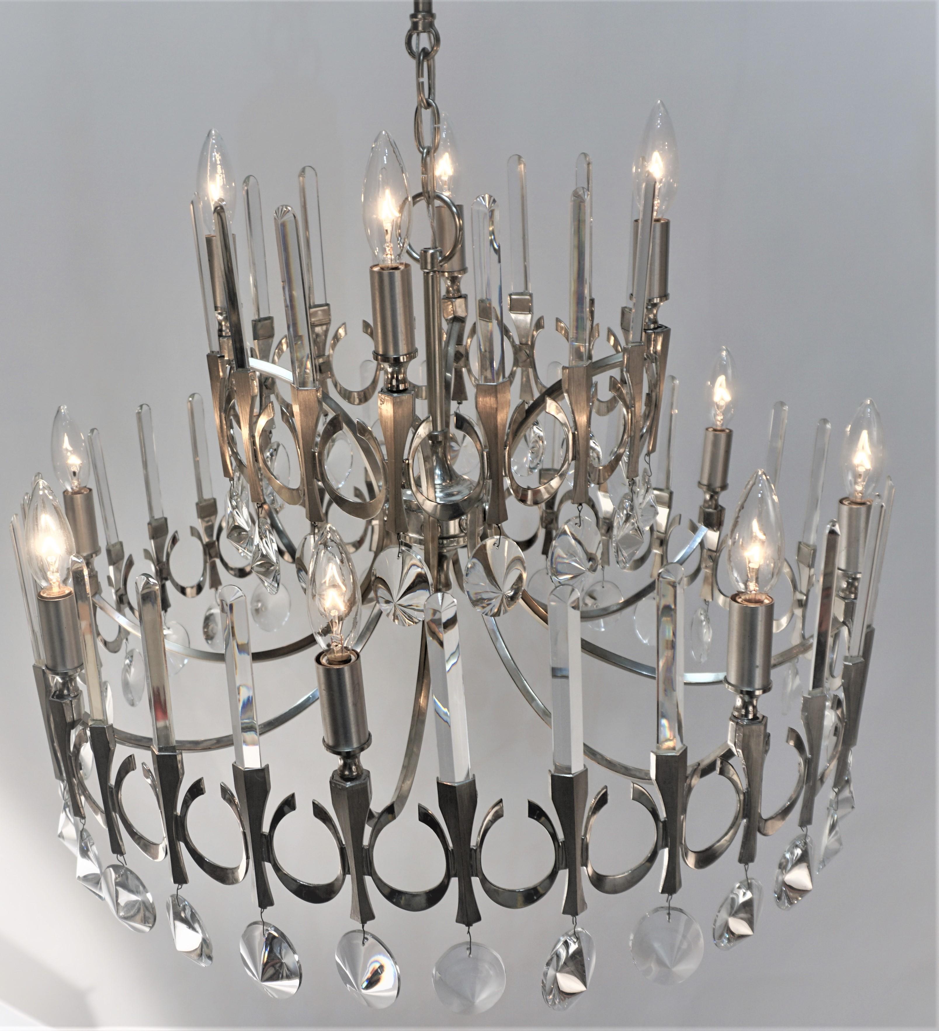 Gaetano Sciolari  Neoclassical Chandelier, Silver on Bronze & Crystal, 1970 1