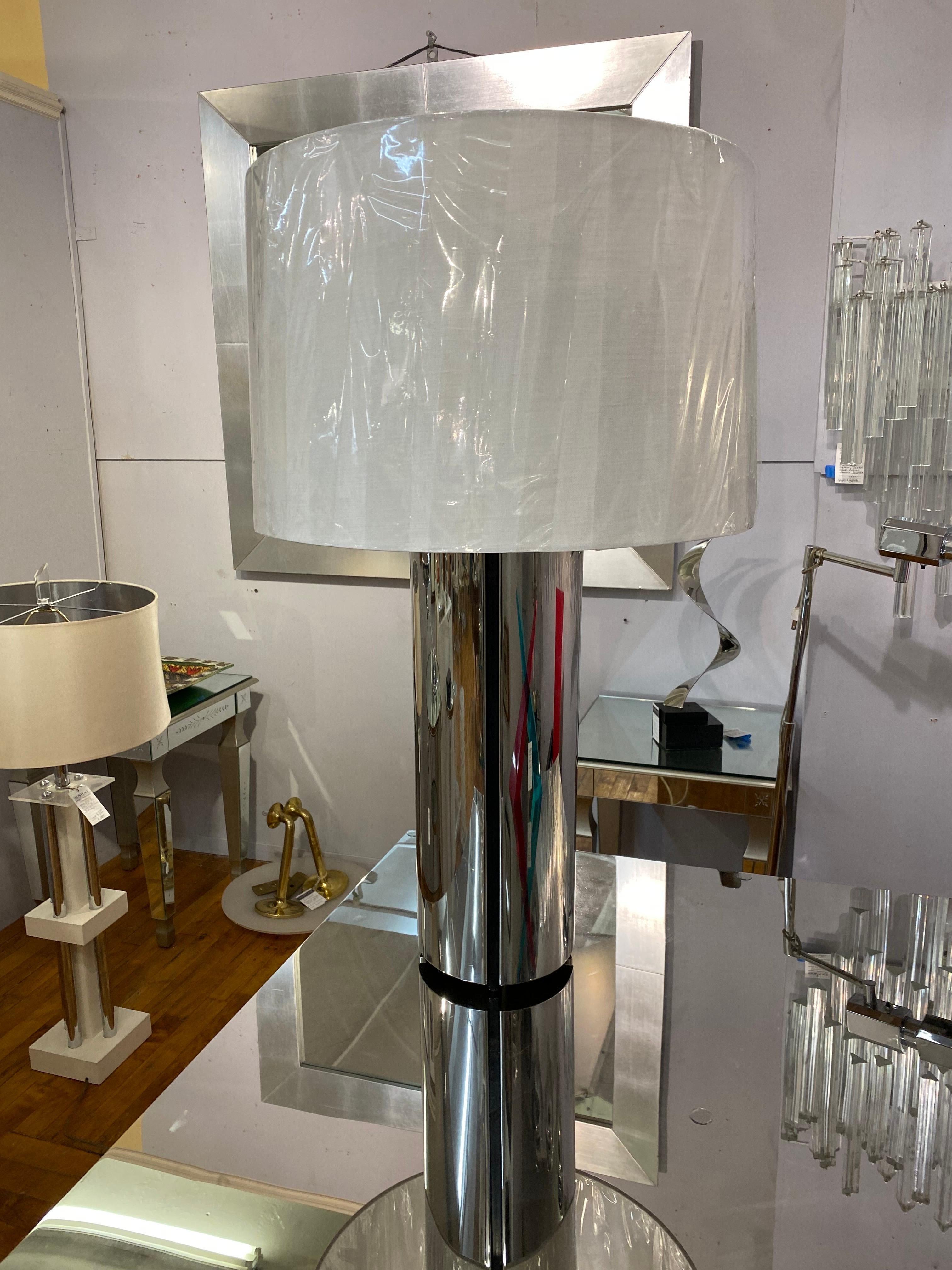 Chrome Gaetano Sciolari of italy Oversize 1970s Modern Column Table Lamp For Sale