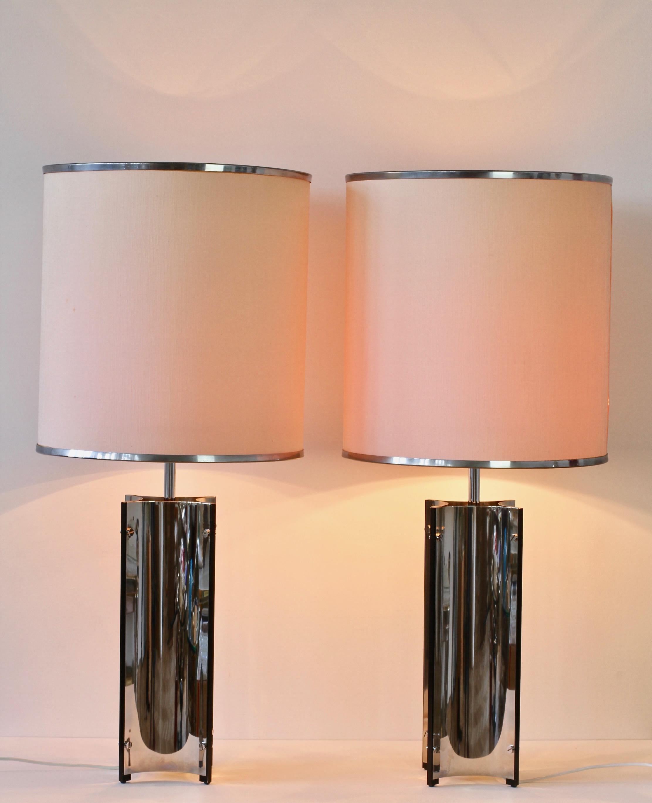 Gaetano Sciolari Oversized Pair of 1970s Vintage Italian Steel Table Lamps 4