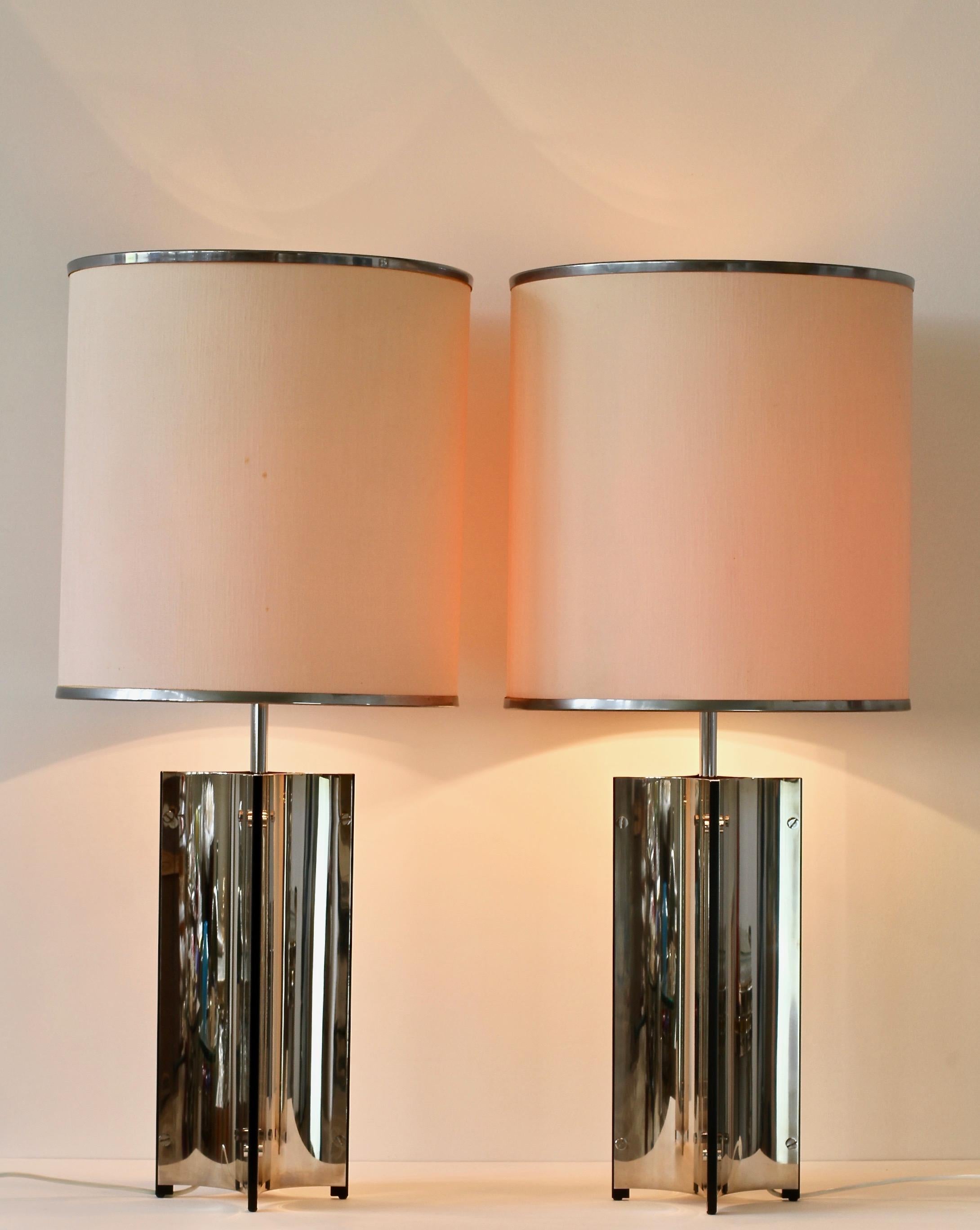 Mid-Century Modern Gaetano Sciolari Oversized Pair of 1970s Vintage Italian Steel Table Lamps