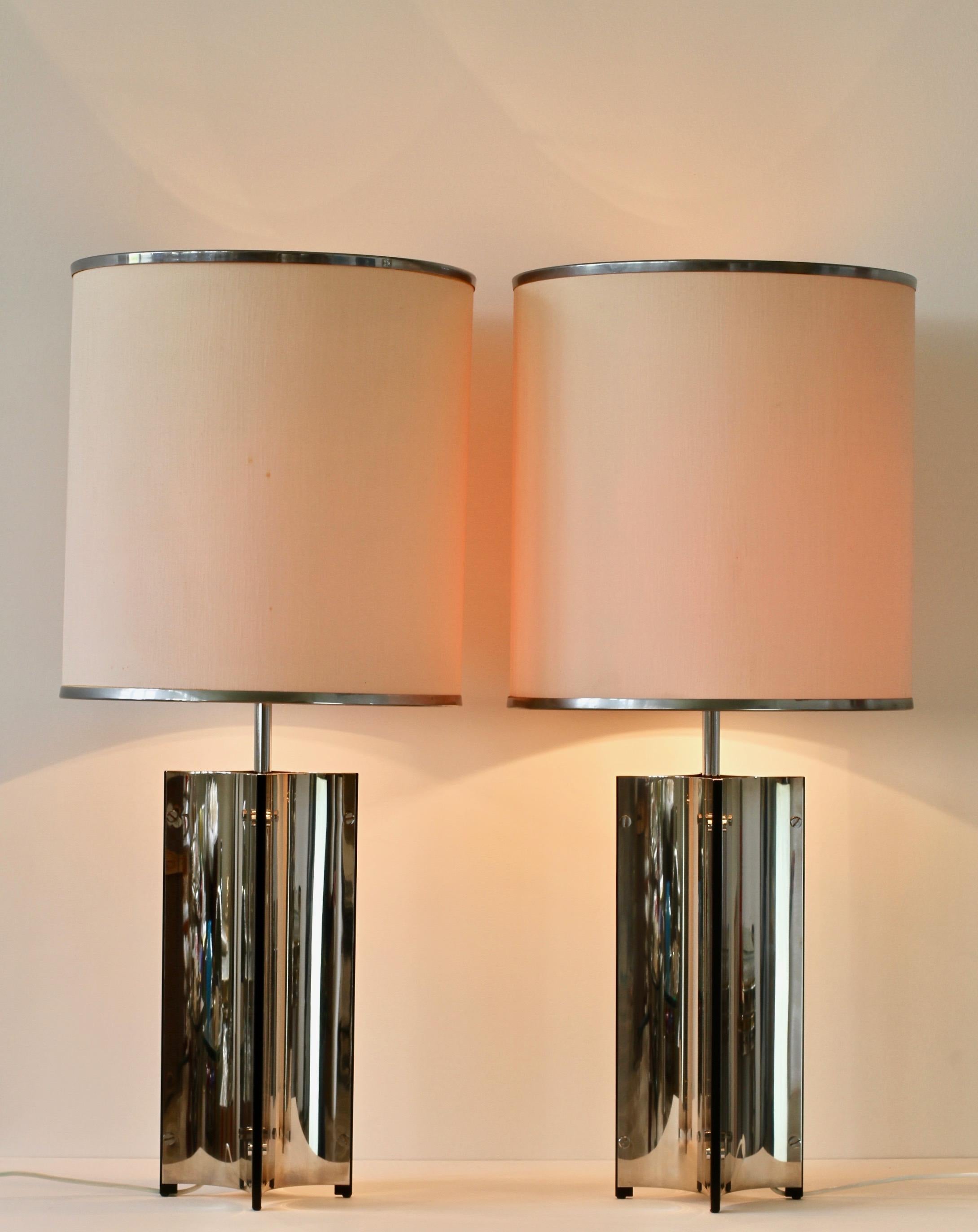 Gaetano Sciolari Oversized Pair of 1970s Vintage Italian Steel Table Lamps In Good Condition In Landau an der Isar, Bayern