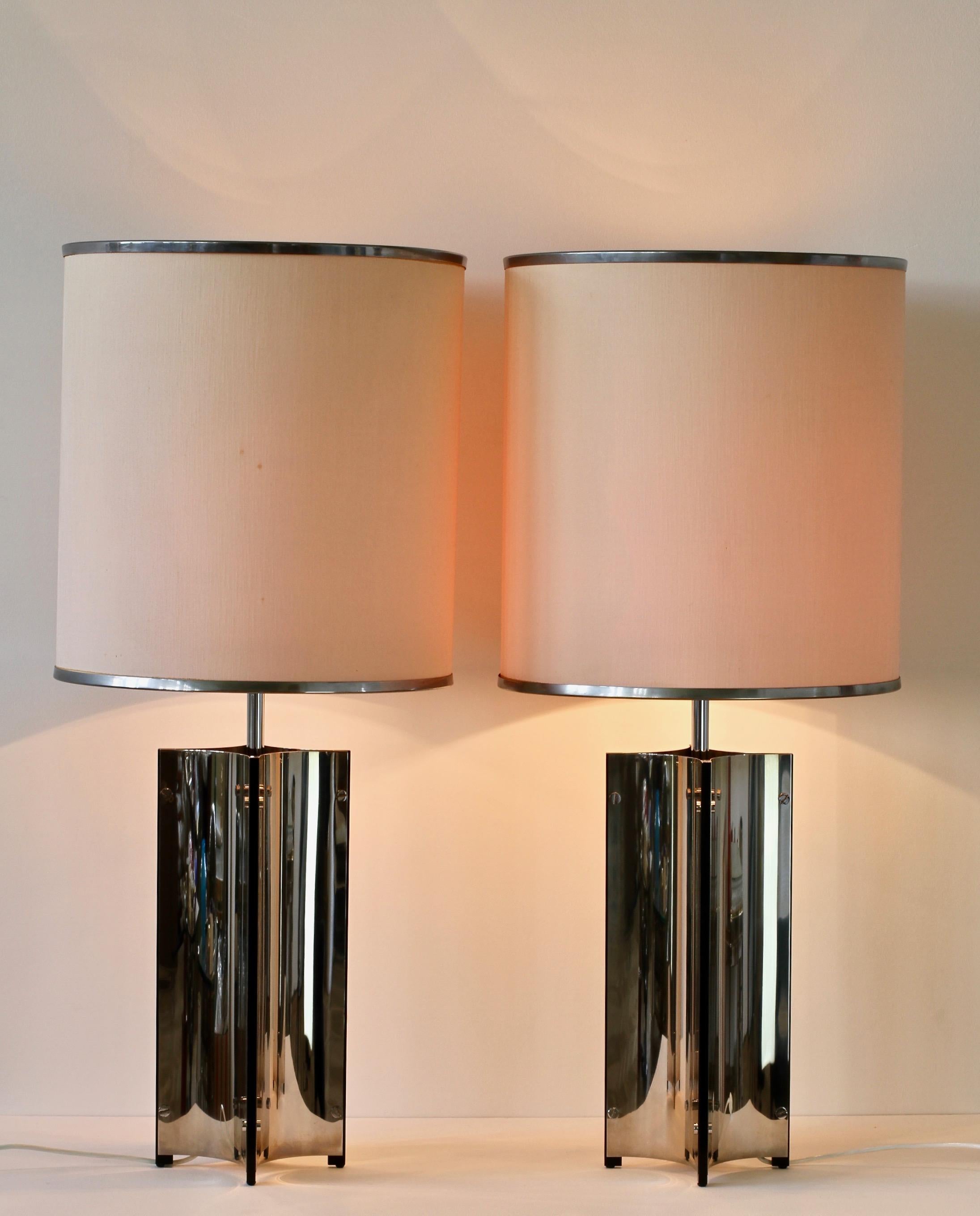 Late 20th Century Gaetano Sciolari Oversized Pair of 1970s Vintage Italian Steel Table Lamps