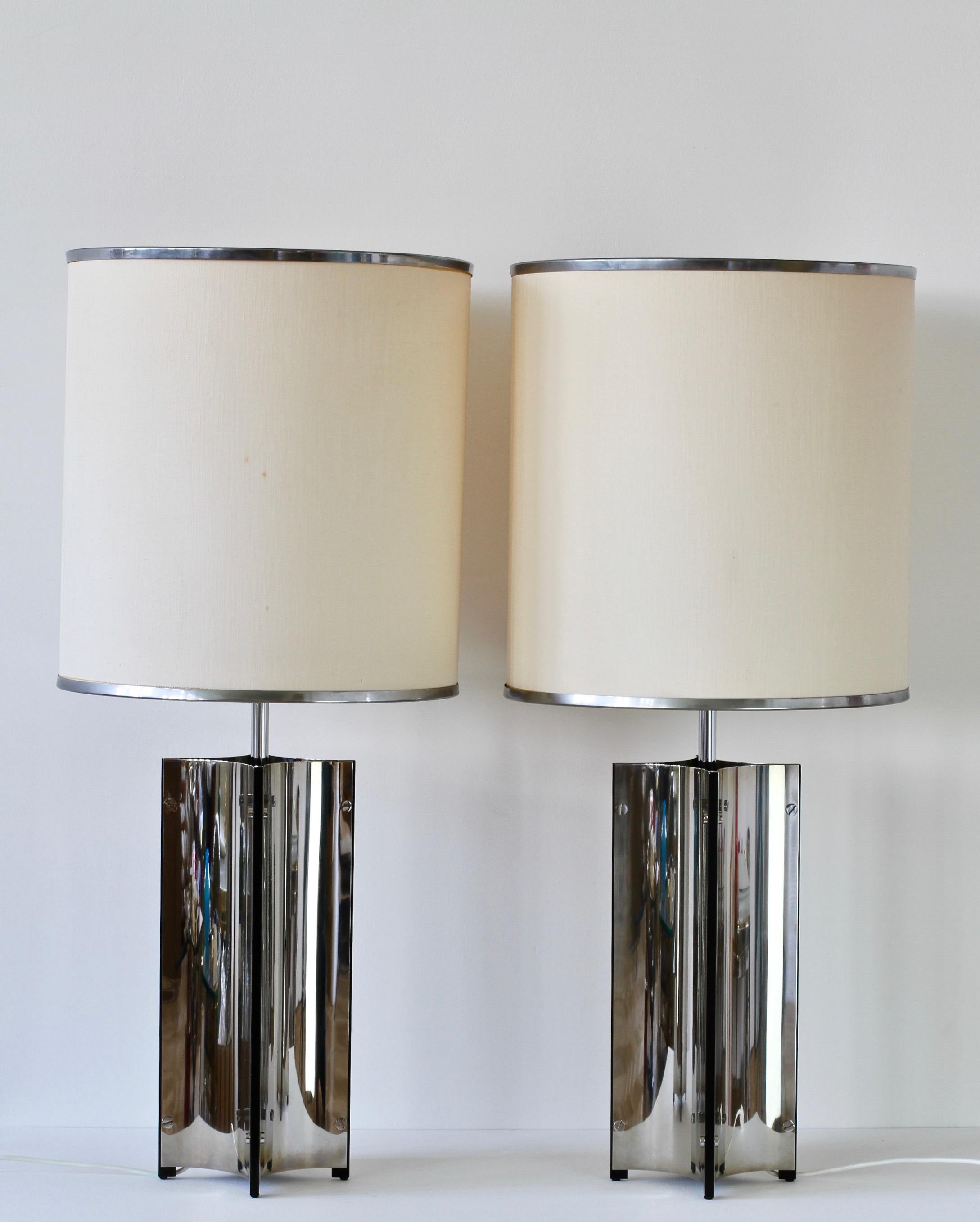 Gaetano Sciolari Oversized Pair of 1970s Vintage Italian Steel Table Lamps 1