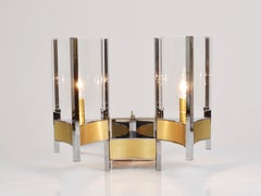 Gaetano Sciolari Pair Large Wall Lights / Sconces, Chrome, Brass, Glass, 1970s