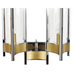 Gaetano Sciolari Pair Large Wall Lights / Sconces, Chrome, Brass, Glass, 1970s