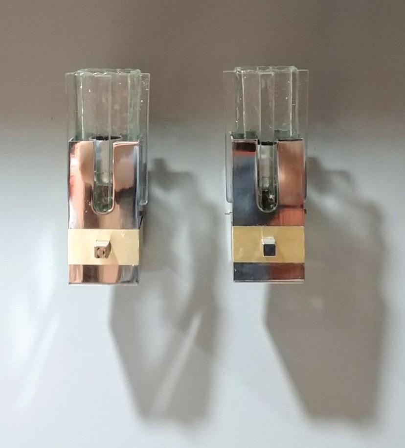 Gaetano Sciolari pair of chrome and brass sconces, Italy, 1970s, Ipso Facto
Quantity available: Two sets for the pair.