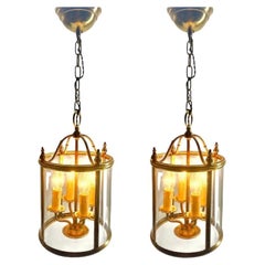 Vintage Gaetano Sciolari Pair of Solid Brass and Glass Lanterns or Pendant Lamp