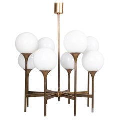 Gaetano Sciolari Patinated Brass & Glass Globe Chandelier, circa 1960s